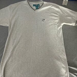 Big Dogs Light Gray V-Neck Short Sleeve Tee with Black Trim